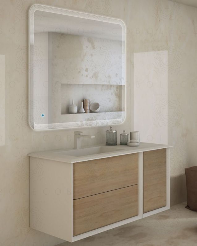 Mobile bagno sospeso Vittoria 106 cm rovere naturale con lavabo in resina