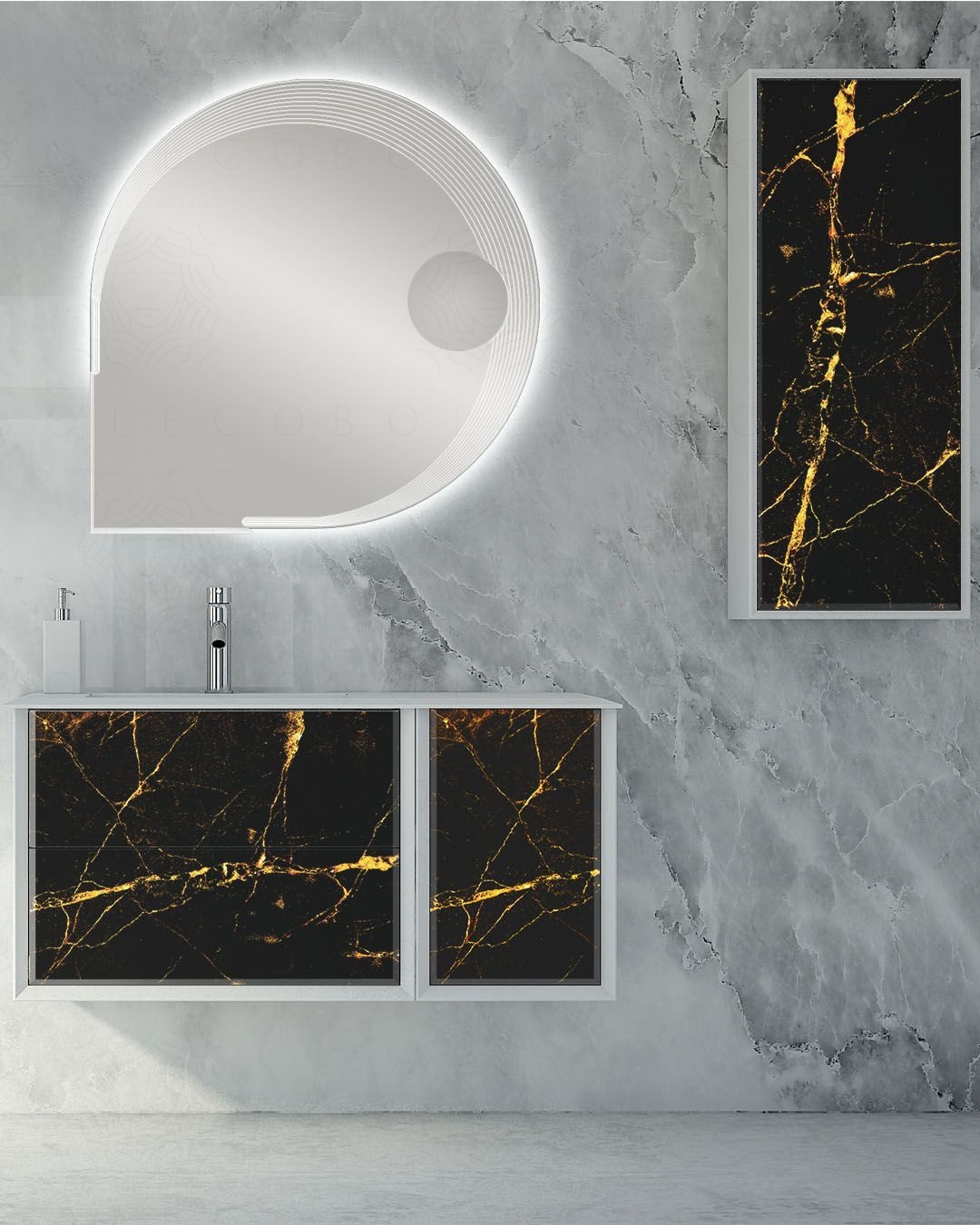 Mobile bagno Vittoria cm 106 black & gold stone con lavabo in resina rigenerabile Mobile bagno Vittoria cm 106 black & gold stone con lavabo in resina rigenerabile