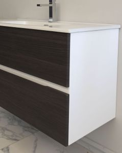 Mobile bagno sospeso Noa 80 cm larice scuro e lavabo in ceramica