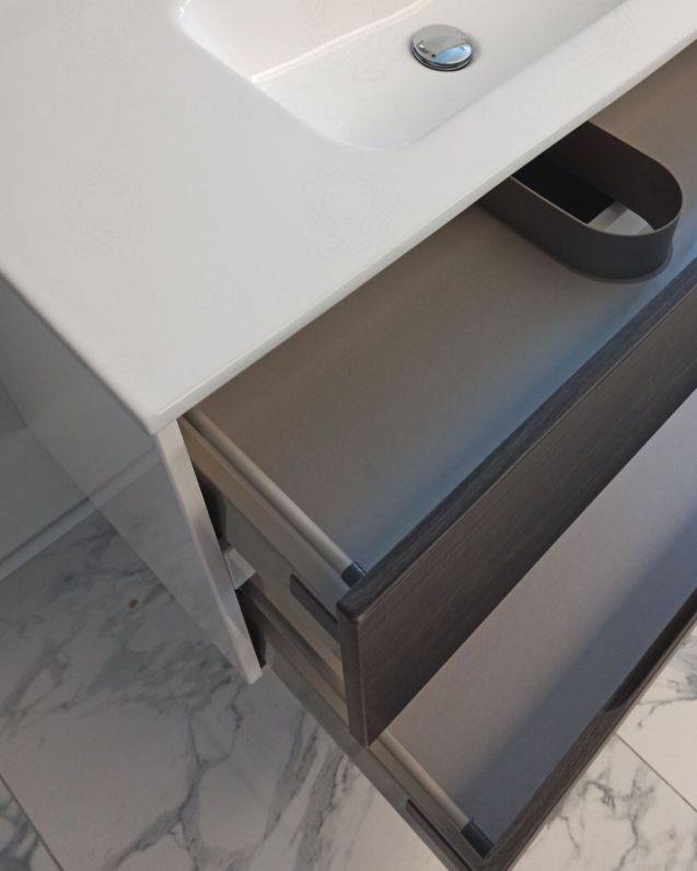 Mobile bagno sospeso Noa 80 cm larice scuro e lavabo in ceramica