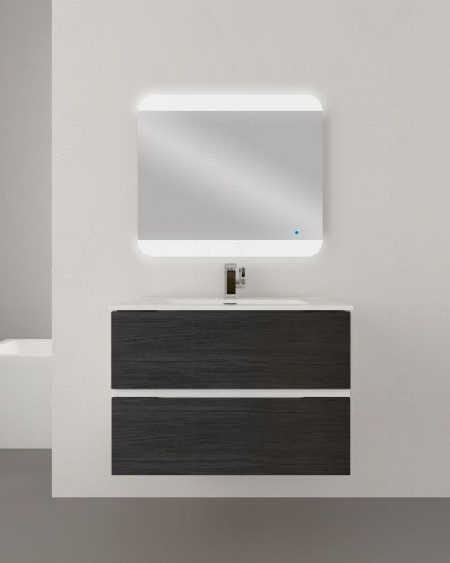 Mobile bagno sospeso Noa 80 cm larice scuro e lavabo in ceramica