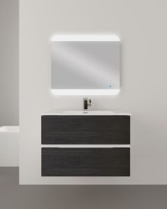 Mobile bagno sospeso Noa 80 cm larice scuro e lavabo in ceramica