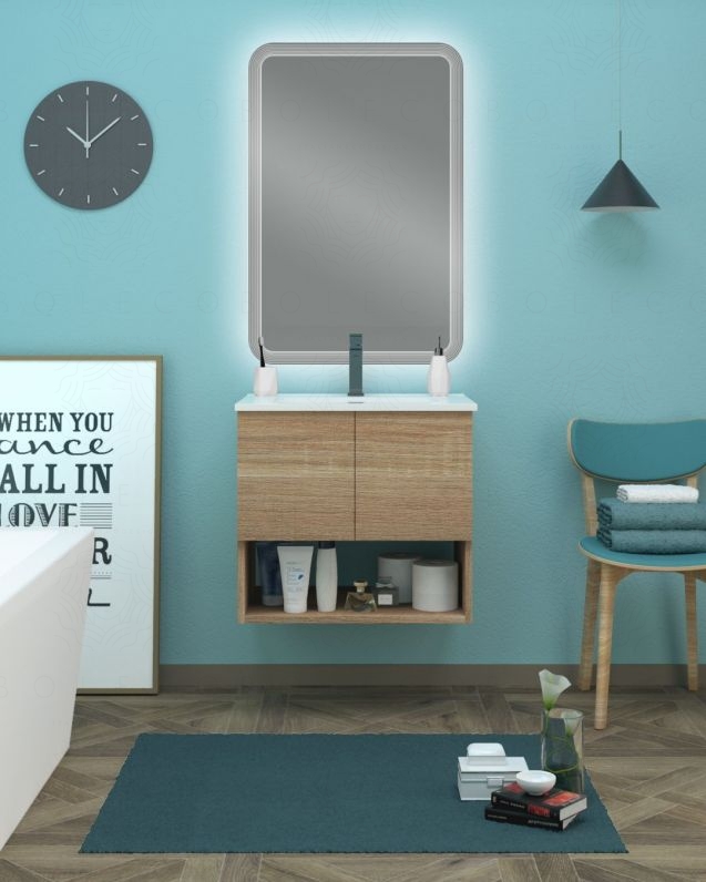 Mobile bagno sospeso Zoe 60 cm rovere scuro con ante e vano a giorno