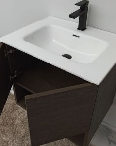 Mobile bagno sospeso Zoe 60 cm rovere scuro con ante e vano a giorno