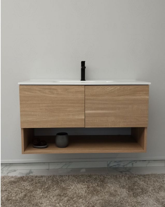Mobile bagno sospeso Zoe cm.100 rovere segato con ante e lavabo