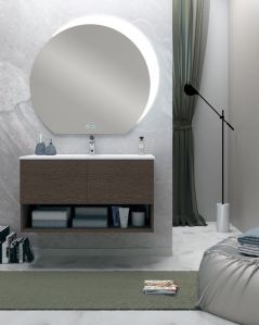 Mobile bagno sospeso Zoe cm.100 rovere scuro con ante e lavabo
