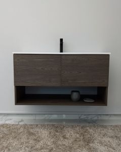 Mobile bagno sospeso Zoe cm.100 rovere scuro con ante e lavabo