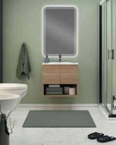 Mobile bagno sospeso Zoe 60 cm rovere segato con specchio led