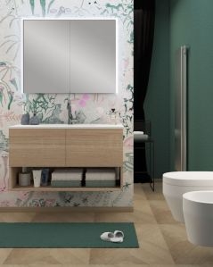Mobile bagno sospeso Zoe 100 cm rovere segato con specchio contenitore led