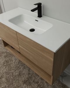 Mobile bagno sospeso Zoe 100 cm rovere segato con specchio contenitore led