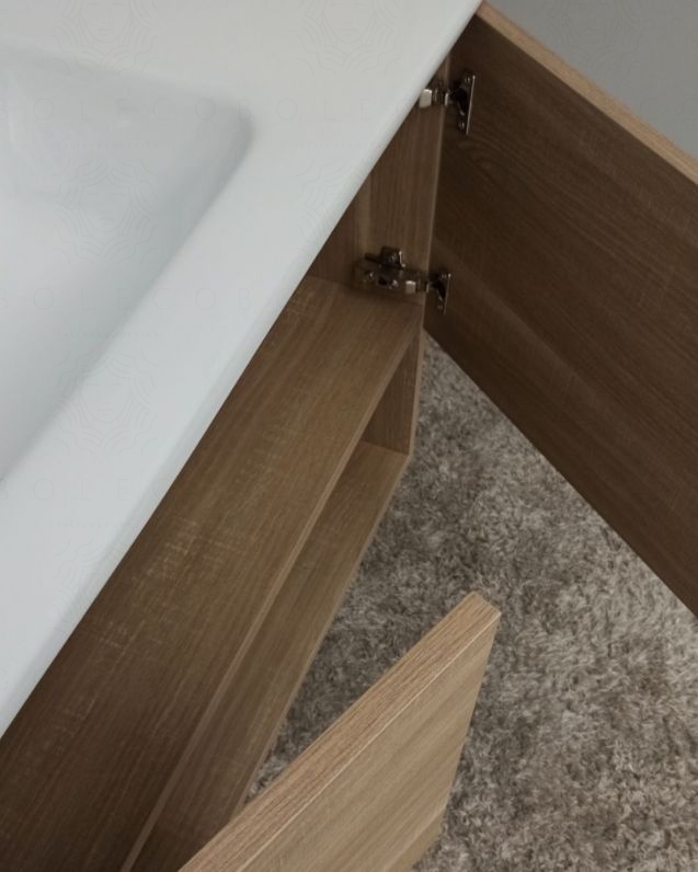 Mobile bagno sospeso Zoe 100 cm rovere segato con specchio contenitore led