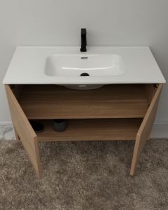 Mobile bagno sospeso Zoe 100 cm rovere segato con specchio contenitore led