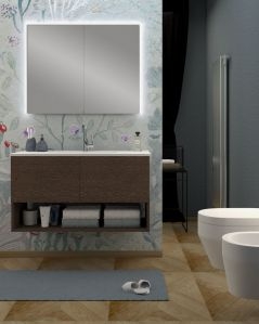 Mobile bagno sospeso Zoe cm.100 con specchio contenitore led