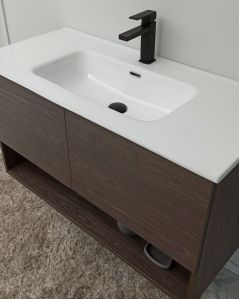Mobile bagno sospeso Zoe 100 cm rovere scuro con specchio contenitore led
