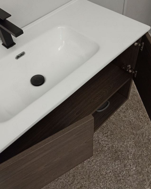 Mobile bagno sospeso Zoe 100 cm rovere scuro con specchio contenitore led Mobile bagno sospeso Zoe 100 cm rovere scuro con specchio contenitore led