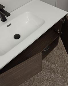 Mobile bagno sospeso Zoe 100 cm rovere scuro con specchio contenitore led