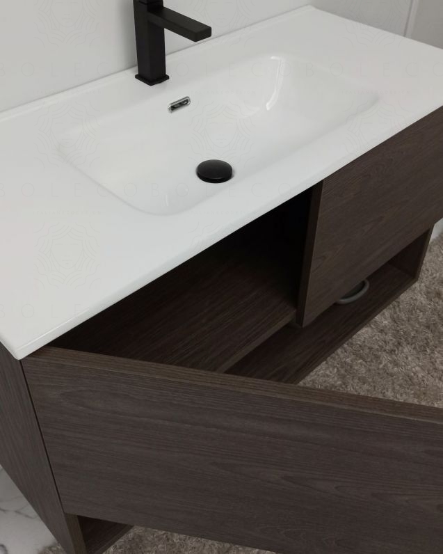 Mobile bagno sospeso Zoe 100 cm rovere scuro con specchio contenitore led Mobile bagno sospeso Zoe 100 cm rovere scuro con specchio contenitore led