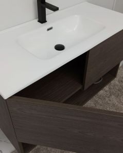 Mobile bagno sospeso Zoe 100 cm rovere scuro con specchio contenitore led