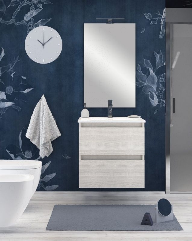 Mobile bagno sospeso cm 60  rovere bianco con cassetti - Imperial