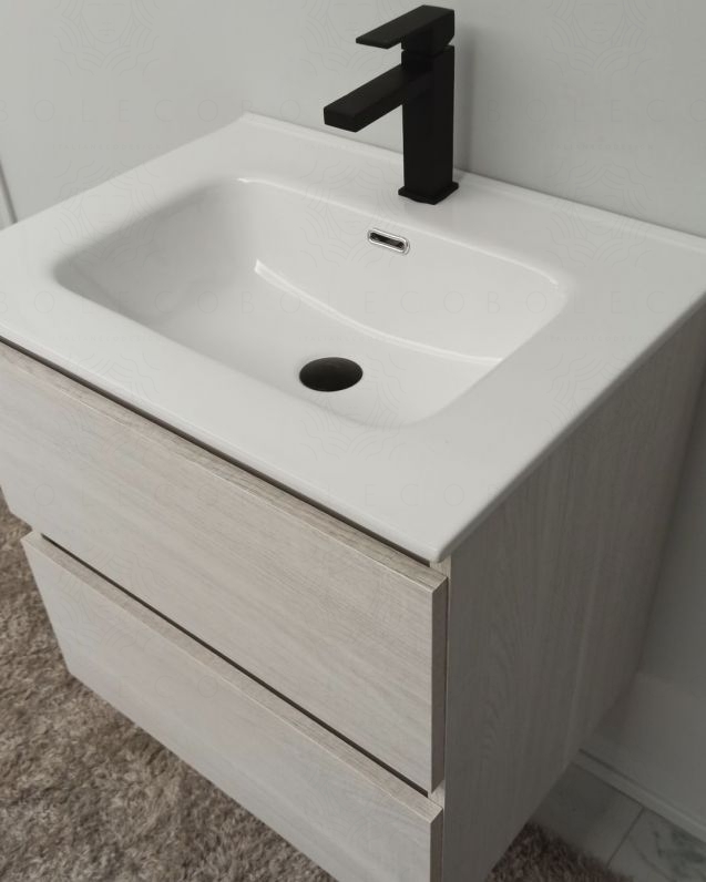 Mobile bagno sospeso cm 60  rovere bianco con cassetti - Imperial