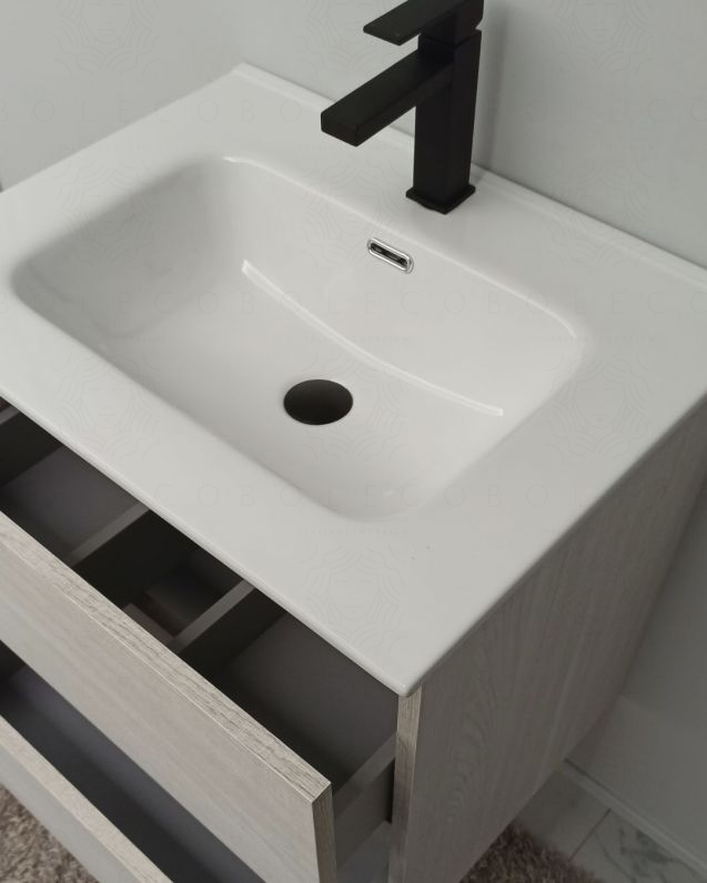 Mobile bagno sospeso cm 60  rovere bianco con cassetti - Imperial