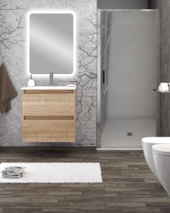 Mobile bagno sospeso Imperial 60 cm rovere segato  con specchio led