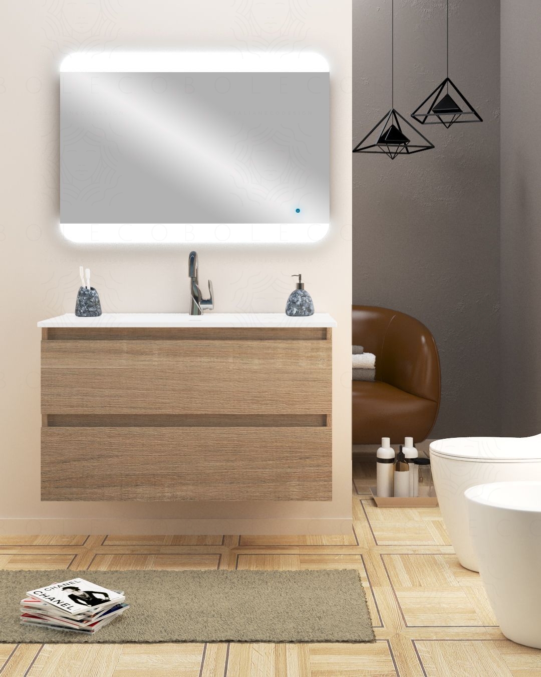 Mobile bagno sospeso Imperial 100 cm rovere segato con specchio led Mobile bagno sospeso Imperial 100 cm rovere segato con specchio led