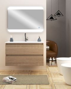 Mobile bagno sospeso Imperial 100 cm rovere segato con specchio led