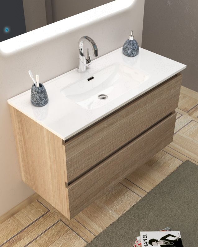 Mobile bagno sospeso Imperial 100 cm rovere segato con specchio led Mobile bagno sospeso Imperial 100 cm rovere segato con specchio led