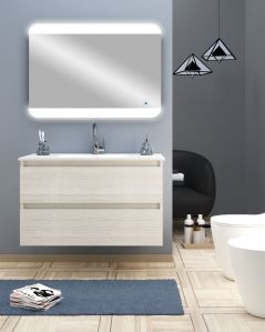 Mobile bagno sospeso Imperial 100 cm rovere bianco con specchio led