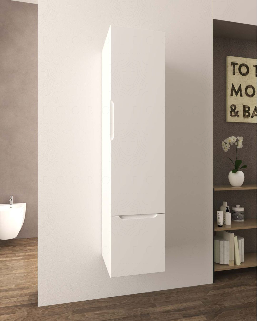 Colonna da bagno cm 35x150 bianco opaco con 1 anta e 1 cassetto Colonna da bagno cm 35x150 bianco opaco con 1 anta e 1 cassetto