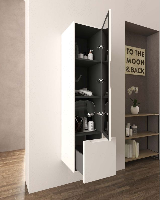 Colonna da bagno cm 35x150 bianco opaco con 1 anta e 1 cassetto Colonna da bagno cm 35x150 bianco opaco con 1 anta e 1 cassetto