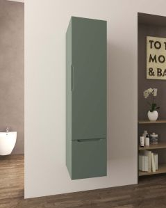 Colonna da bagno cm 35x150 verde opaco con 1 anta e 1 cassetto