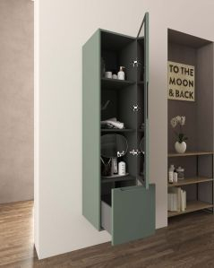 Colonna da bagno cm 35x150 verde opaco con 1 anta e 1 cassetto
