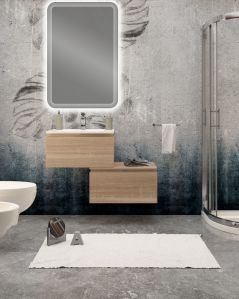Mobile bagno sospeso Giava rovere segato con cassettiera - cm 90