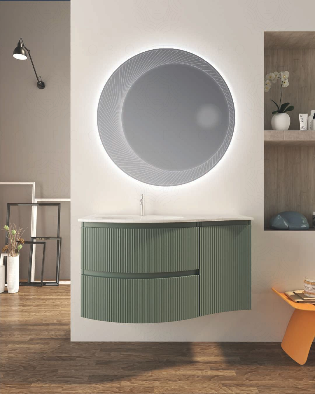 Mobile bagno sospeso 105 cm Greta verde opaco con lavabo in Mobile bagno sospeso 105 cm Greta verde opaco con lavabo in