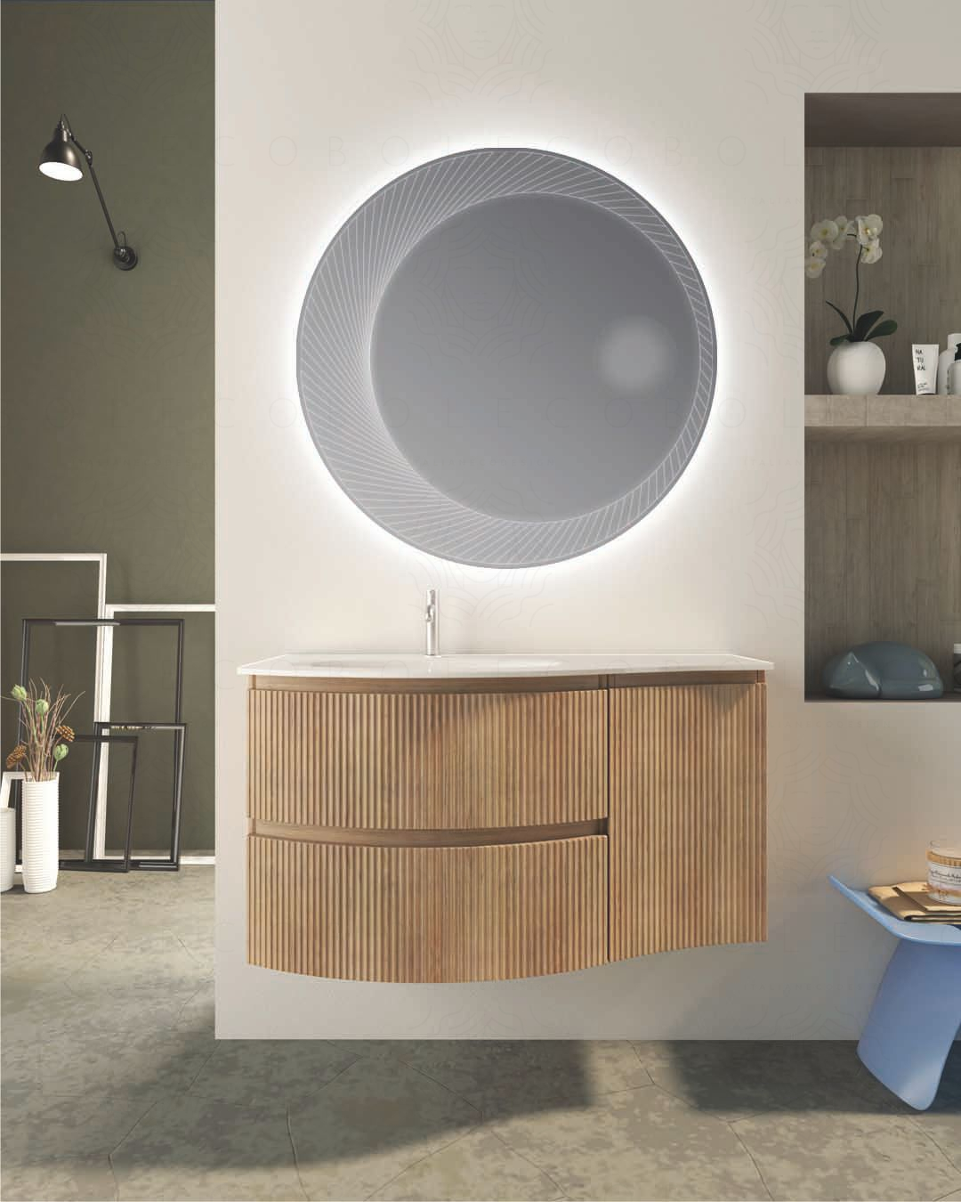 Mobile bagno sospeso 105 cm Greta rovere naturale con lavabo in Mobile bagno sospeso 105 cm Greta rovere naturale con lavabo in