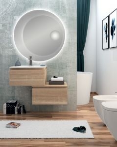Mobile bagno sospeso Giava 60 cm rovere segato con cassettiera 60 cm e specchio led