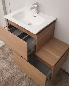 Mobile bagno sospeso Giava 60 cm rovere segato con cassettiera 60 cm e specchio led