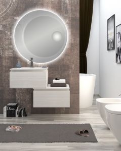 Mobile bagno sospeso Giava 60 cm rovere bianco con cassettiera 60 cm e specchio led