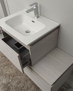 Mobile bagno sospeso Giava 60 cm rovere bianco con cassettiera 60 cm e specchio led