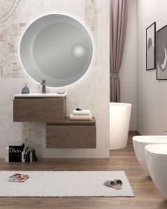 Mobile bagno sospeso Giava 60 cm rovere scuro con cassettiera 60 cm e specchio led