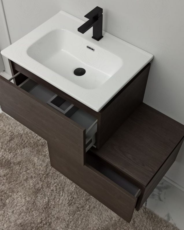 Mobile bagno sospeso Giava 60 cm rovere scuro con cassettiera 60 cm e specchio led Mobile bagno sospeso Giava 60 cm rovere scuro con cassettiera 60 cm e specchio led