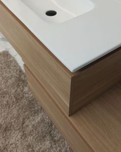 Mobile bagno sospeso Giava cm 150 rovere segato con cassettiera e specchio led