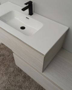 Mobile bagno sospeso Giava cm 150 rovere bianco con cassettiera e specchio led