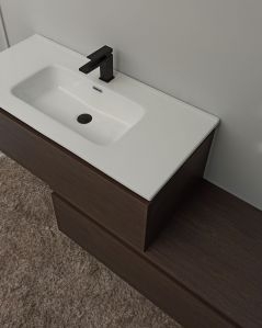 Mobile bagno sospeso Giava cm 150 rovere scuro con cassettiera e specchio led