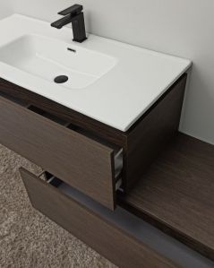 Mobile bagno sospeso Giava cm 150 rovere scuro con cassettiera e specchio led