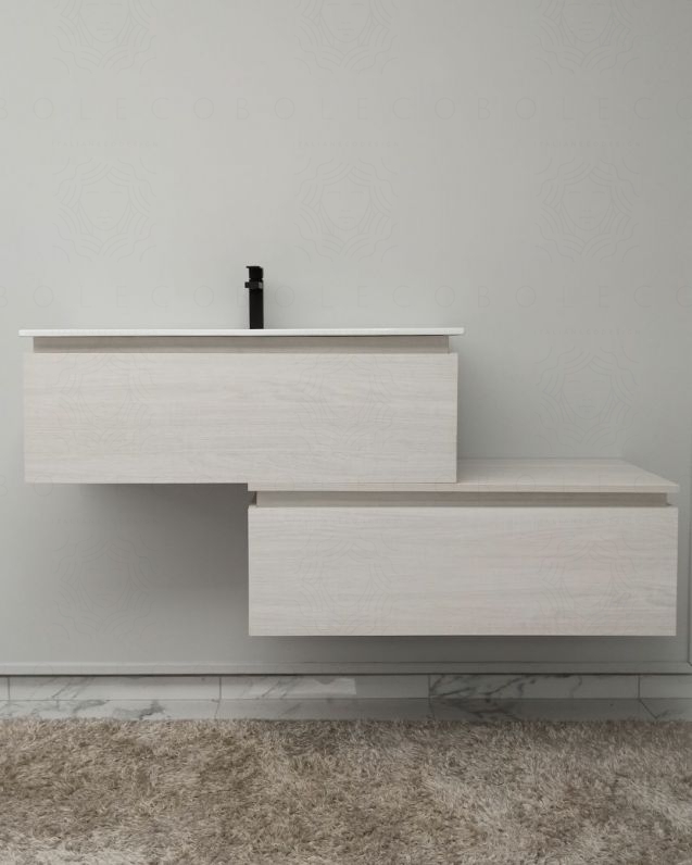 Mobile bagno sospeso Giava rovere bianco con cassettiera - 150 cm