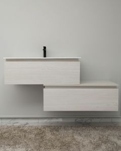 Mobile bagno sospeso Giava rovere bianco con cassettiera - 150 cm