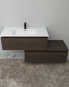 Mobile bagno sospeso Giava rovere scuro con cassettiera - 150 cm